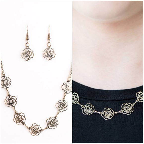 A RARE ROSE BRASS NECKLACE/EARRING SET